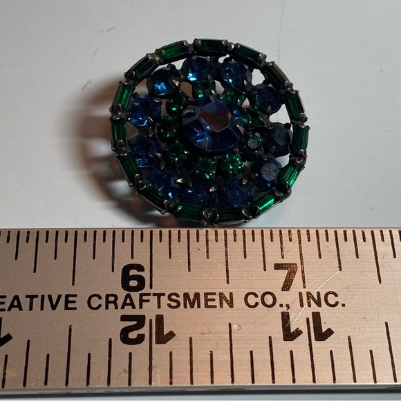 Vintage metal pin. Blue & Green stones. - Picture 2 of 3
